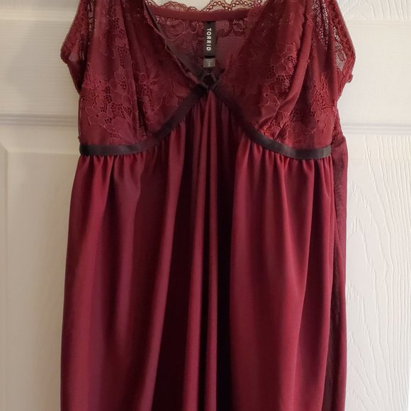 Torrid Mesh Cap Sleeve Strappy Babydoll in Deep Merlot 2 - Picture 2 of 3